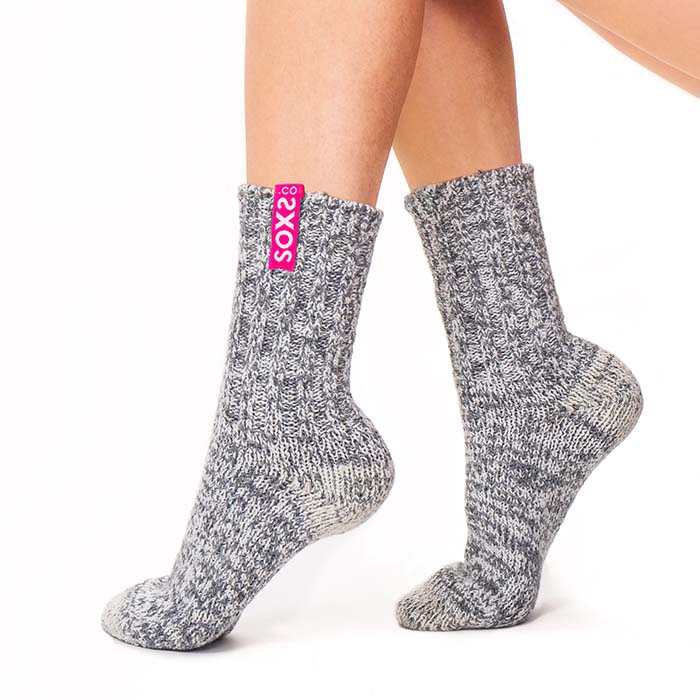 Heerlijk warme schapenwollen Soxs sokken Damessokken grijs met roze label - bubblegum - maat 37-41