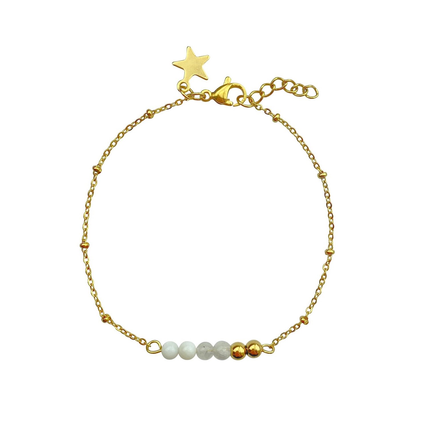Armbandjes met positief werkende edelsteentjes Maansteen en ster - goud - Verrasjelief