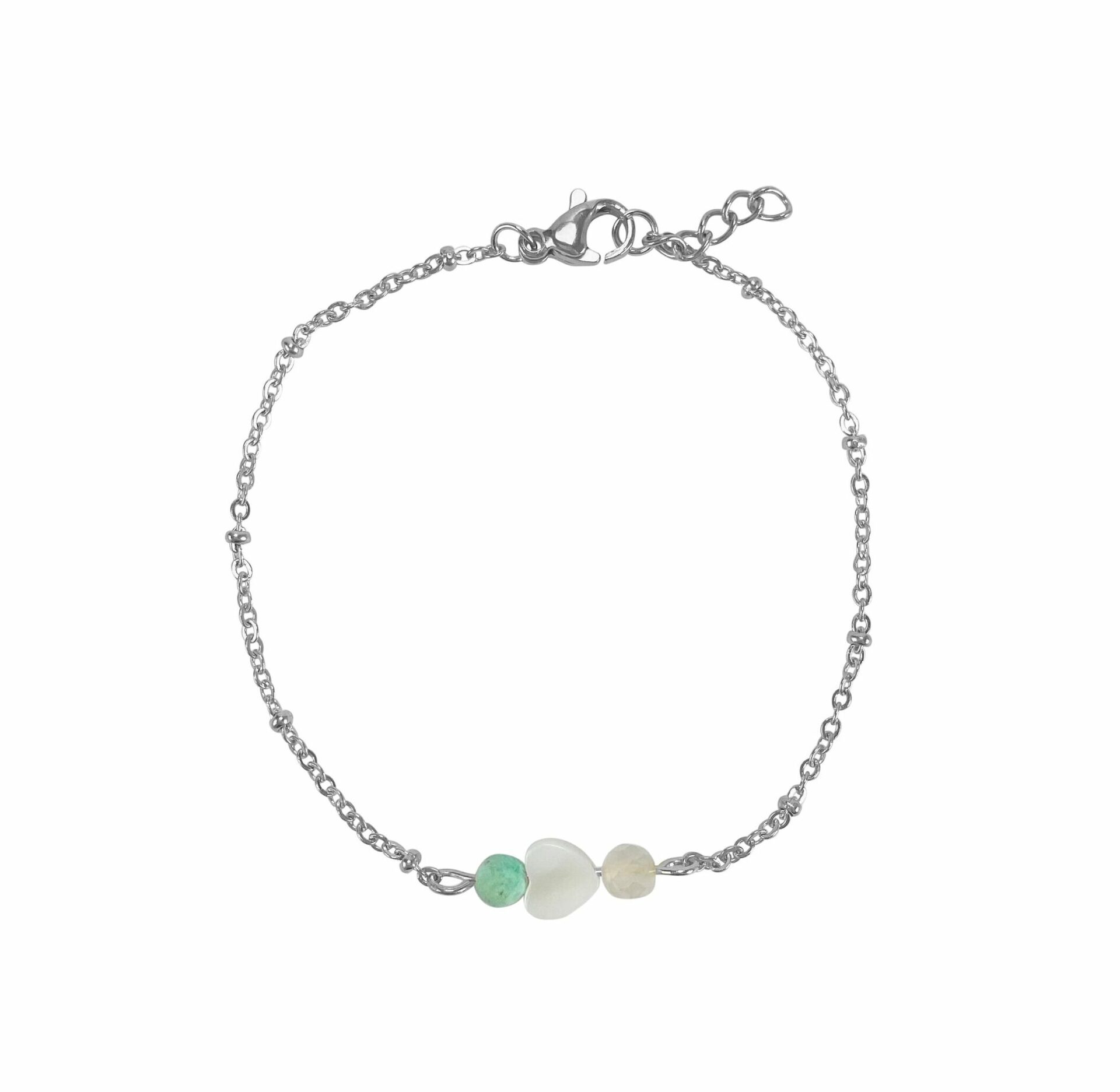 Armbandjes met positief werkende edelsteentjes Turkoois schelphart en maansteen - zilver - Verrasjelief