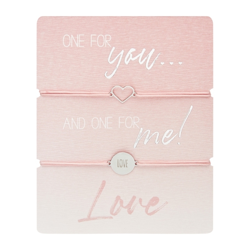 Giftset liefdevolle wensen Hartje en love (one for you and one for me) twee armbandjes
