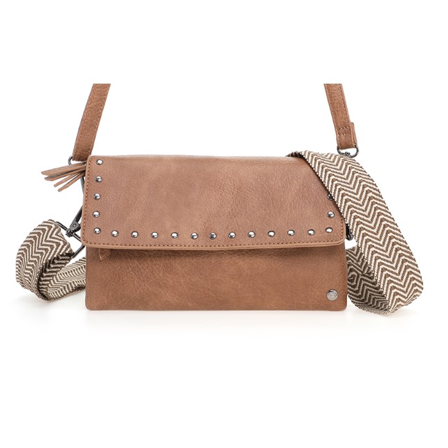Schoudertasje met studs in drie kleuren Camel - Verrasjelief