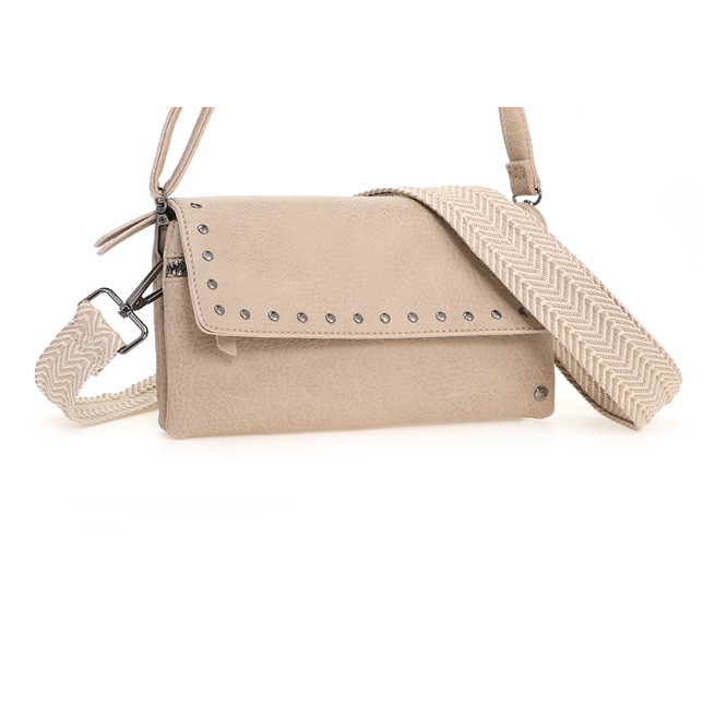 Schoudertasje met studs in drie kleuren Khaki - Verrasjelief