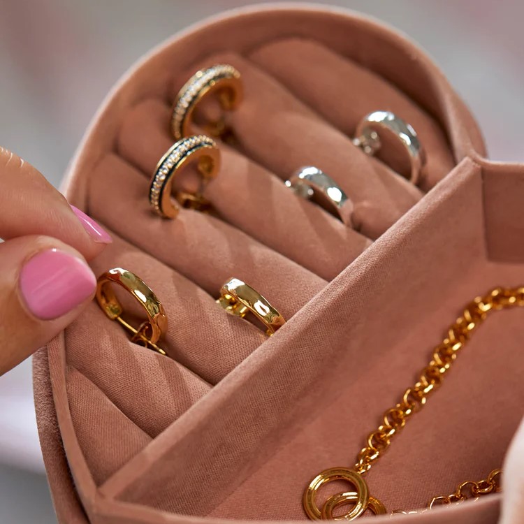 Mini juwelen opberg box hartje of rechthoek in vier kleuren Roze hartvorm