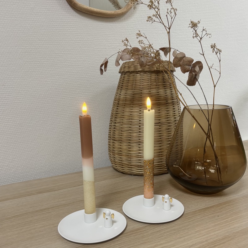 Brievenbus giftset met 2 handgekleurde Led Kaarsen Set Bruin-Terra-Glitter - Verrasjelief