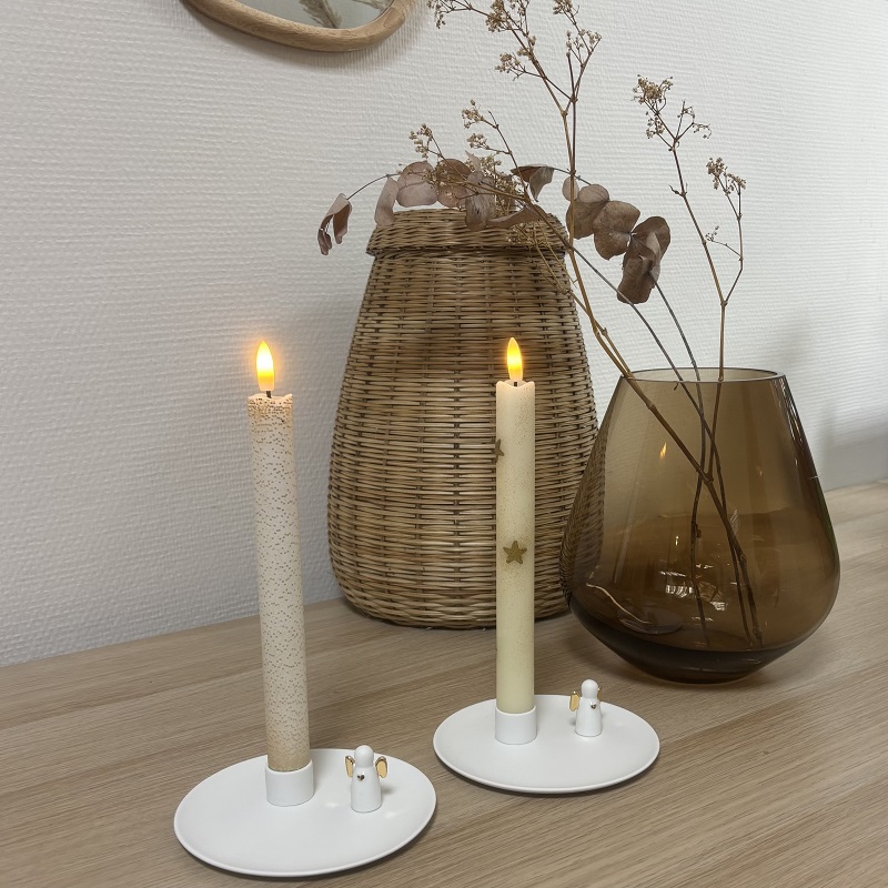 Brievenbus giftset met 2 handgekleurde Led Kaarsen Set Goud-Wit-Glitter - Verrasjelief