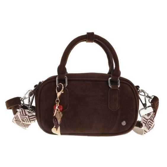 Crossbody handtas met bagcharm Milton Browny Nubuck - Verrasjelief