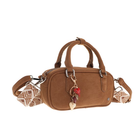 Crossbody handtas met bagcharm Milton Camel Nubuck - Verrasjelief
