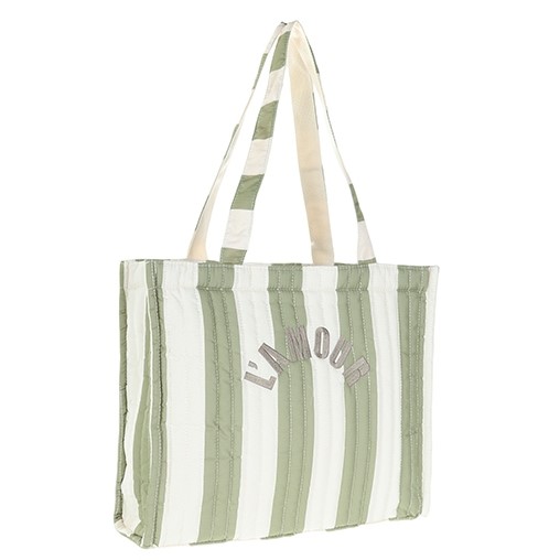 Gestreepte strandtas L'AMOUR in drie kleuren Matcha Groen - Verrasjelief