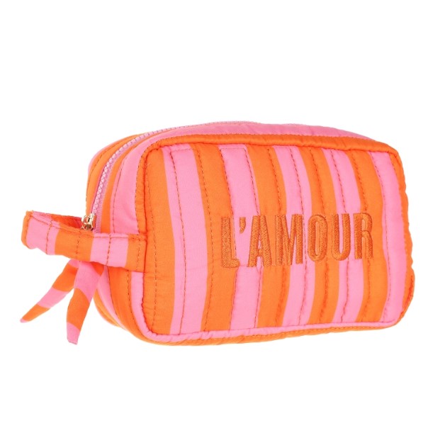 Gestreepte strandtas L'AMOUR in drie kleuren Sorbet met toilettasje - Verrasjelief