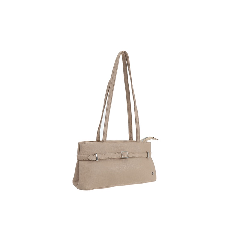 Vlotte schoudertas met leuk detail Taupe - Verrasjelief