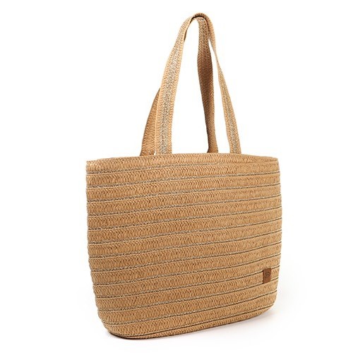 Stijlvolle strandtas in naturel of camel met gouddraad Camel met goud