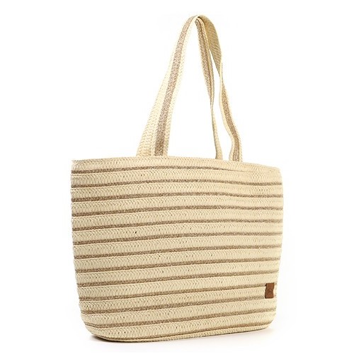 Stijlvolle strandtas in naturel of camel met gouddraad Naturel met goud