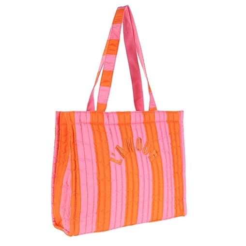 Gestreepte strandtas L'AMOUR in drie kleuren Sorbet Oranje Roze - Verrasjelief