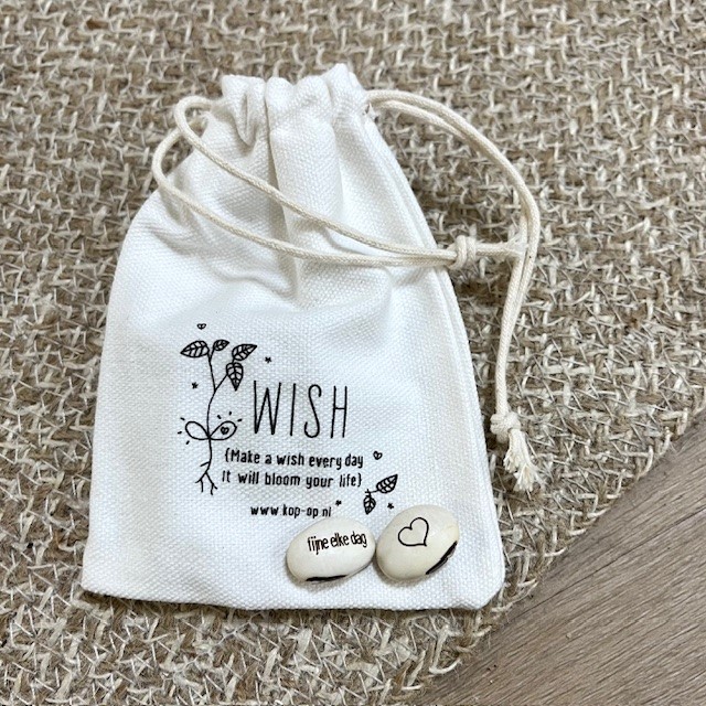 Zakje met groeibonen vol wensen Wensbonen - Fijne elke Dag - Verrasjelief