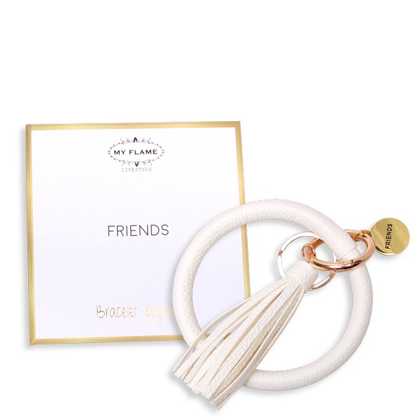 Vegan leren pols sleutelhanger in luxe giftbox Off White - Friends