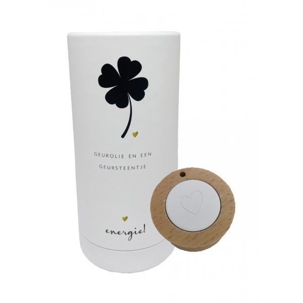 Geurolie met geursteentje in geschenkkokertje Klavertje vier - Verrasjelief