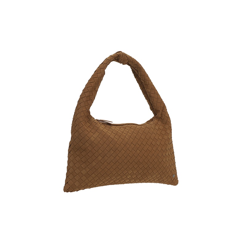 Elegante gevlochten schoudertas met wafelpatroon Camel - Verrasjelief