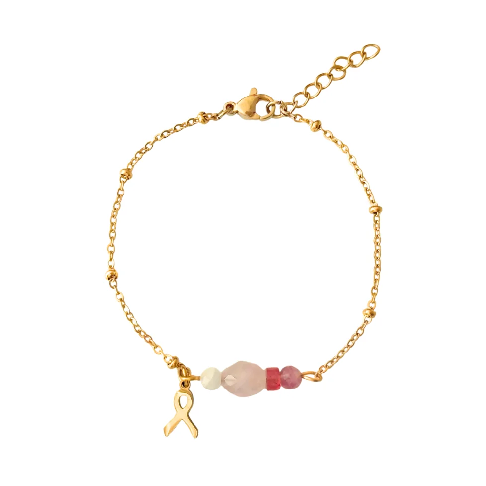 Pink Ribbon armbandje met edelsteentjes Goud - Verrasjelief