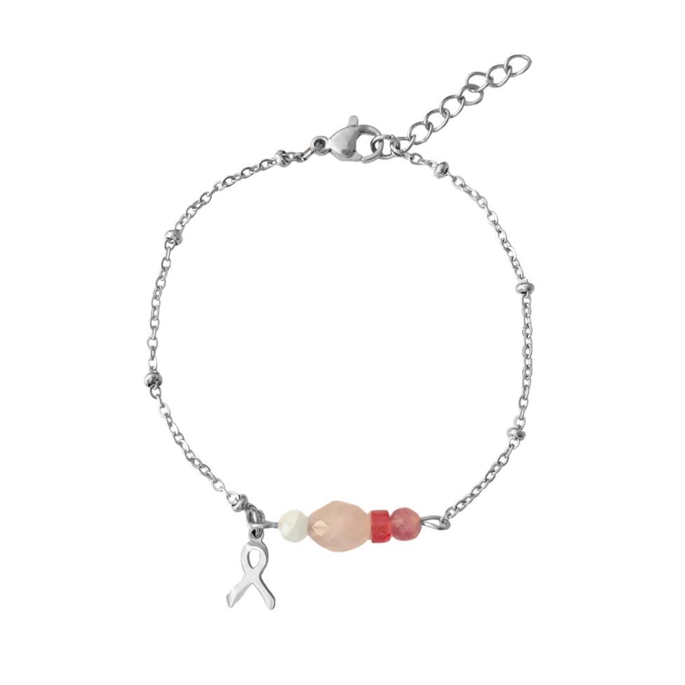 Pink Ribbon armbandje met edelsteentjes Zilver - Verrasjelief