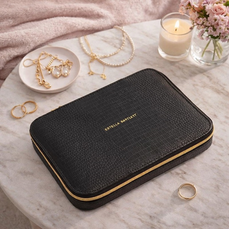 Mini juwelen opberg box hartje of rechthoek in diverse kleuren Zwart rechthoekig - Verrasjelief