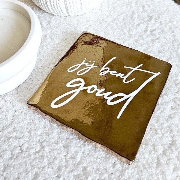Originele tegeltjes en houten standaardje Jij bent goud - Verrasjelief