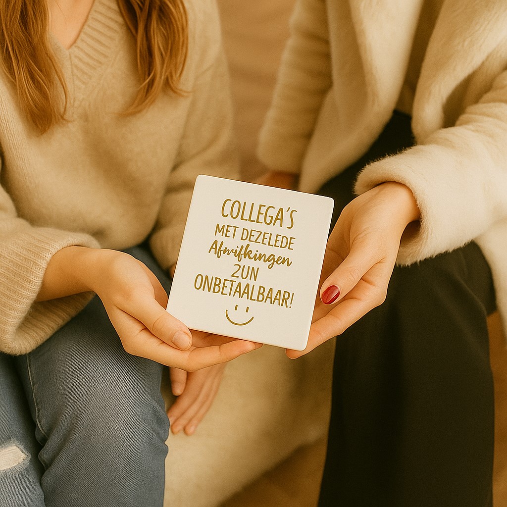 Originele tegeltjes met houten standaardje Collega's met dezelfde - Verrasjelief