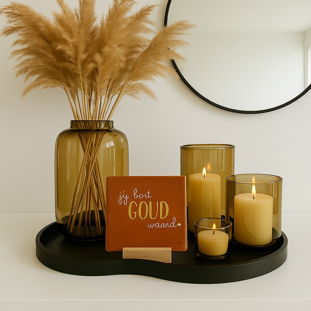 Originele tegeltjes met houten standaardje Jij bent goud waard - Verrasjelief