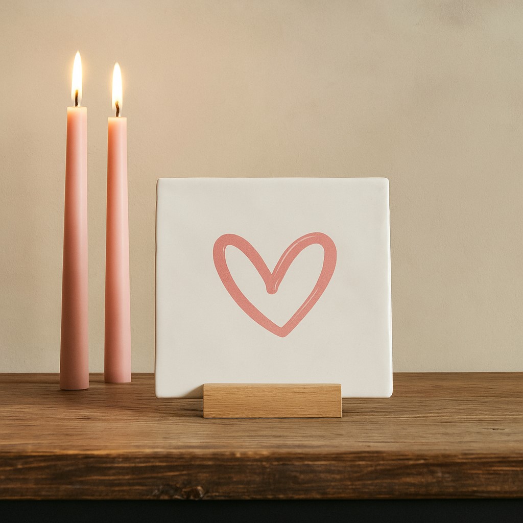 Originele tegeltjes met houten standaardje Hartje open roze - Verrasjelief