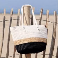 SALE -Stijlvolle strandtas in naturel met off-white en stoer zwart - Verrasjelief