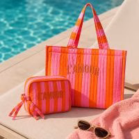 Gestreepte strandtas L'AMOUR in drie kleuren - Verrasjelief