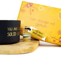 giftset - goud - geluk - kaars - verrasjelief- cadeauvrouw - cadeauvriendin