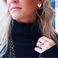 Prachtige stainless steel Statement oorbellen met parelmoer hartje - Verrasjelief