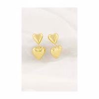 oorbellen 2 hartjes- goud - oorbellen- oorhangers- oorbellen 3d hart - Verrasjelief