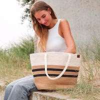 Strandtas Monaco. Rieten tas in naturel, creme en zwart.