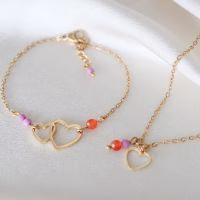 Armband met hartje, Ketting met hartje, Ketting en armband set, Hartje, cadeau voor haar
