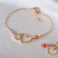 Armband met hartje, Ketting met hartje, Ketting en armband set, Hartje, cadeau voor haar
