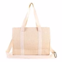 Beige shopper met rits en schouderband.
