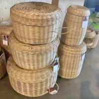 Prachtige handgemaakte opbergmanden met deksel uit Sierra Leone