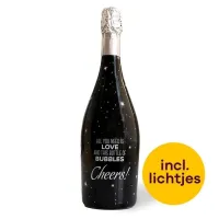 lichtjes, wijnfles, wijn met bubbels, cadeau voor haar