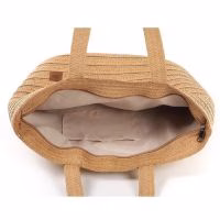 Stijlvolle strandtas in naturel of camel met gouddraad