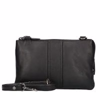 Festivaltasje met telefoonvakje en ritsjes. Crossbodytasje zwart leer.