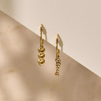 Vergulde Bisous en hartjes Oorbellen