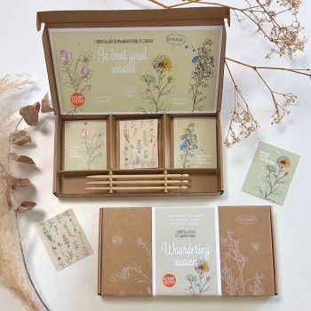 Bloemzaadjes in leuke zakjes met tekst in giftbox! - Verrasjelief