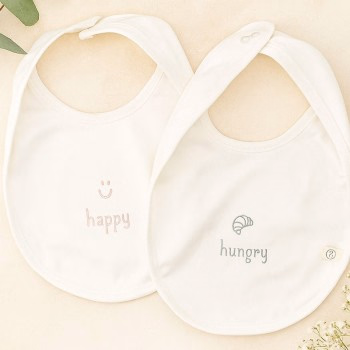 Zusss set met Slabbetjes 'Happy en Hungry'