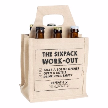 Origineel 'The sixpack work-out' canvas biertasje
