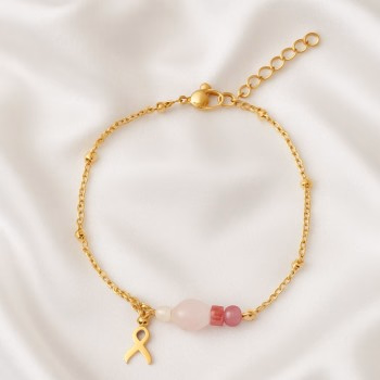 Pink Ribbon armbandje met edelsteentjes