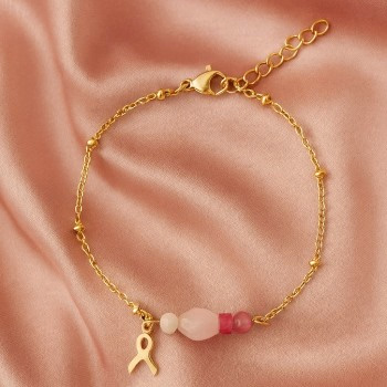 Pink Ribbon armbandje met edelsteentjes