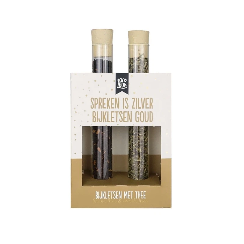100% Leuke thee en koekjes giftset 'Zilver is spreken, bijkletsen is goud'