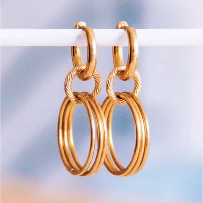 Stijlvolle stainless steel oorbellen met twisted en gladde ringen - Verrasjelief