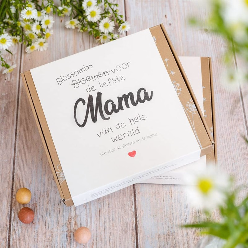 Vrolijk cadeau voor mama met bommetjes met bloemzaadjes voor meer bijen en vlinders - Verrasjelief